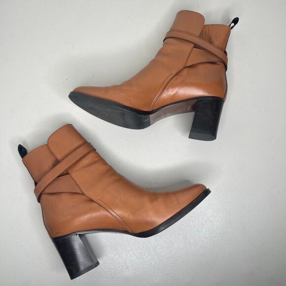 Ann Mashburn Camel Brown Leather Ankle Booties Size 39 - Picture 5 of 11